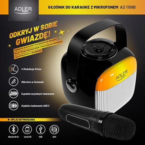 AD 1199 black Głośnik do karaoke z mikrofonem - sd/usb/aux/bluetooth