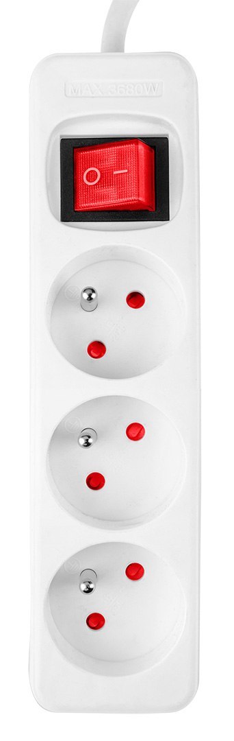 Przedłużacz listwowy 5 m, 3 x 1.5 mm2, 3G, biały, ON/OFF