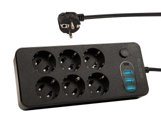 98-210# Przedłużacz sieciowy ps-620 6-gniazd 3xusb 1xusb-c 2m czarny 3x1mm