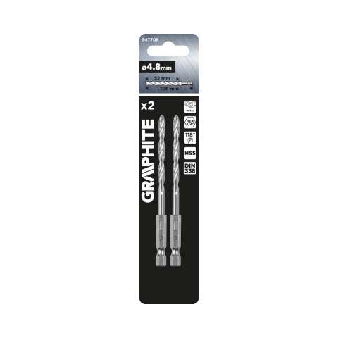 Wiertło do metalu Hex 4.8 mm, 2 szt.