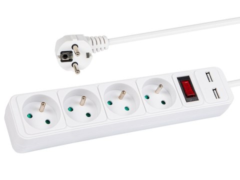 98-783# Przedłużacz sieciowy pr-470wsp/usb 4-gniazda+usb z uziemieniem+wyłącznik 1,5m biały 3x1,5mm