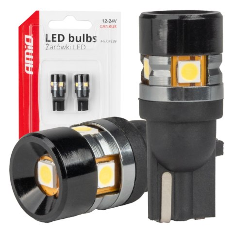 Żarówki led canbus t10 w5w 5smd 3030 white 12v 24v amio-04239