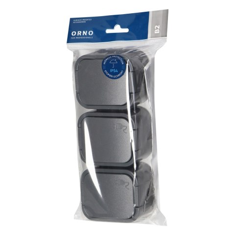 Gniazdo potrójne n/t 3x2P+Z, Schuko, bryzgoszczelne z klapką B2, IP54, NT-317 B2, szary