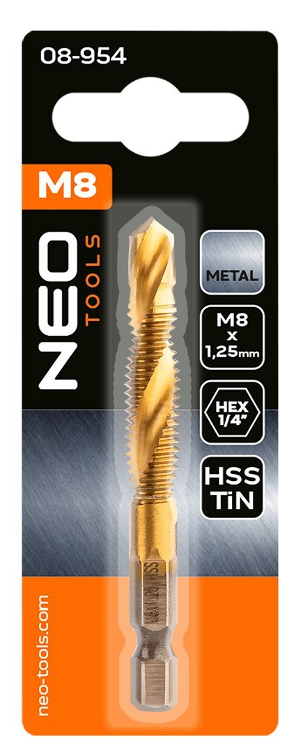 Wiertło gwintujące HSS TiN, M8 x 1.25 mm, Hex