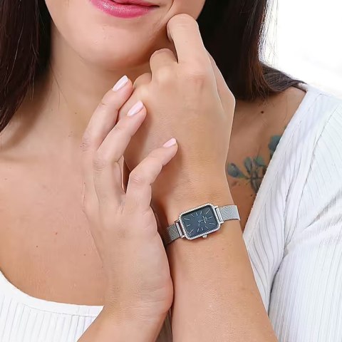 Daniel Wellington ZEGAREK DAMSKI DANIEL WELLINGTON Quadro Silver Mesh DW00100667 + BOX (zw519k)