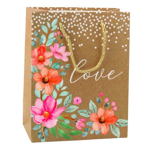 Torba Prezentowa Napis Love Kwiaty 23 x 18 x 10,5 cm