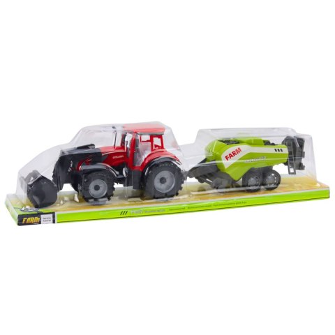 Zestaw Traktor Z Ładowaczem i Prasą Rolniczą Czerwony