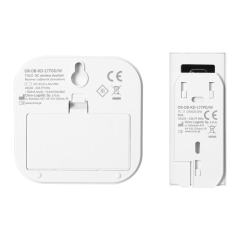 TULO DC , dzwonek bezprzewodowy bateryjny, learning system, 36 dźwięków, 150m, biały