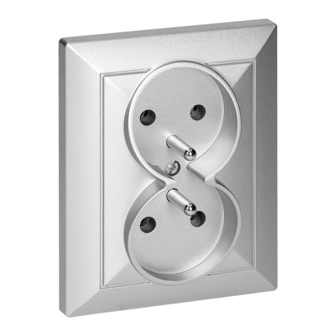 Gniazdo podwójne p/t 2x2P+Z Pearl, 16A, 250V, PT-6 P, srebrny