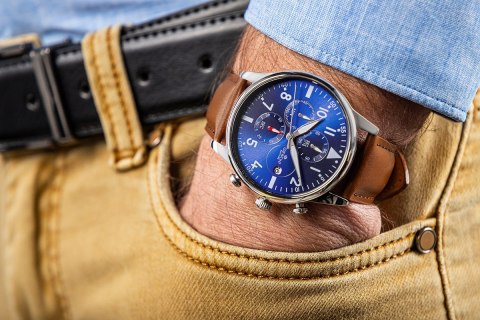 Giewont Zegarek Męski Giewont Chronograph Sapphire Brązowo Niebieski GW5630-A6