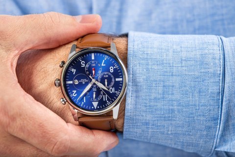 Giewont Zegarek Męski Giewont Chronograph Sapphire Brązowo Niebieski GW5630-A6