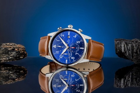 Giewont Zegarek Męski Giewont Chronograph Sapphire Brązowo Niebieski GW5630-A6