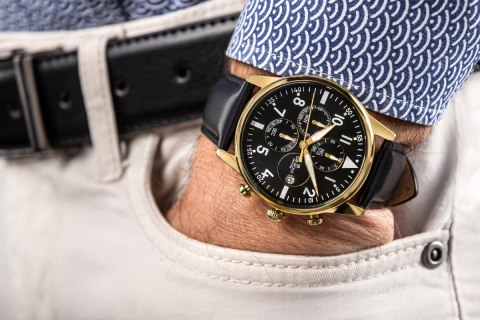 Giewont Zegarek Męski Giewont Chronograph Sapphire Czarno Złoty GW5630-A4