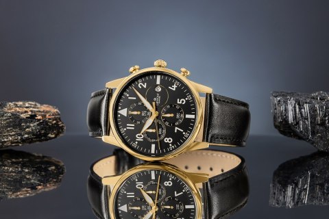 Giewont Zegarek Męski Giewont Chronograph Sapphire Czarno Złoty GW5630-A4