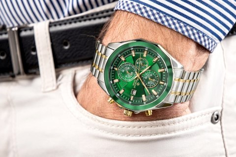Giewont Zegarek Męski Giewont Chronograph Sapphire Srebrno Zielony GW7290-B7