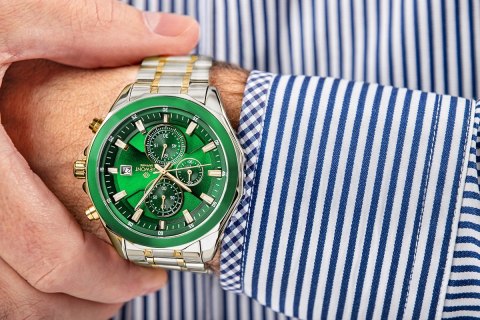 Giewont Zegarek Męski Giewont Chronograph Sapphire Srebrno Zielony GW7290-B7