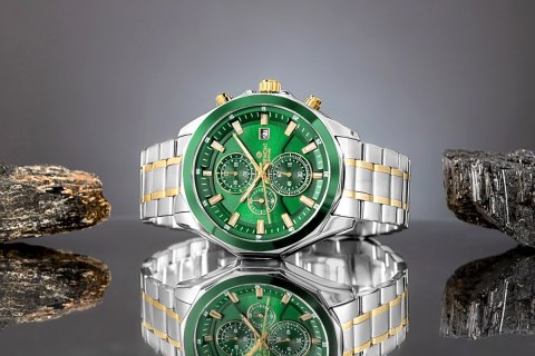 Giewont Zegarek Męski Giewont Chronograph Sapphire Srebrno Zielony GW7290-B7