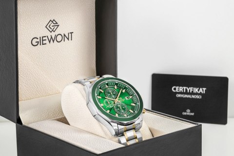 Giewont Zegarek Męski Giewont Chronograph Sapphire Srebrno Zielony GW7290-B7