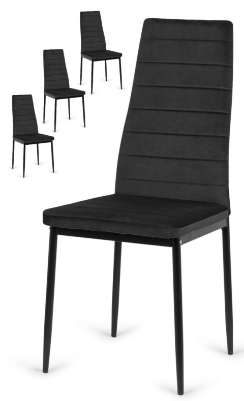 Lugano Krzesła tapicerowane zestaw 4 VALVA LINE VELVET BLACK