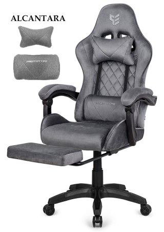 Prototype Fotel obrotowy gamingowy XL POKER PRO GREY ALCANTARA