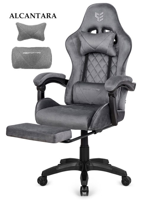 Prototype Fotel obrotowy gamingowy XL POKER PRO GREY ALCANTARA