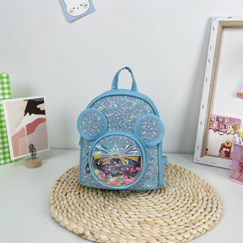 Plecak Dziecięcy Z Cekinami Myszka Uszy Niebieski 22cm 3L