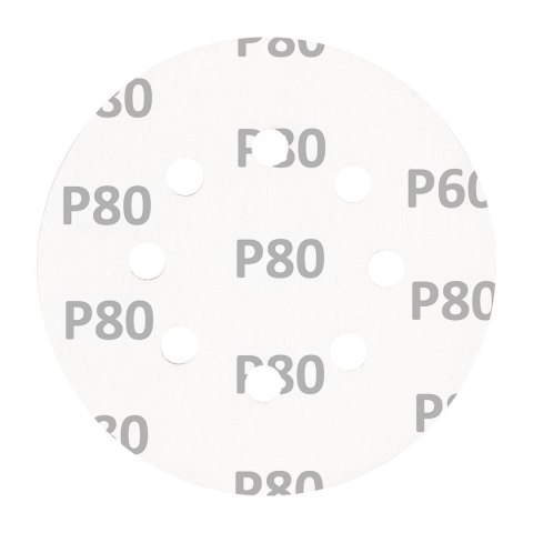 Krążki ścierne na rzep 125 mm, P80, 5 szt., z 8 otworami