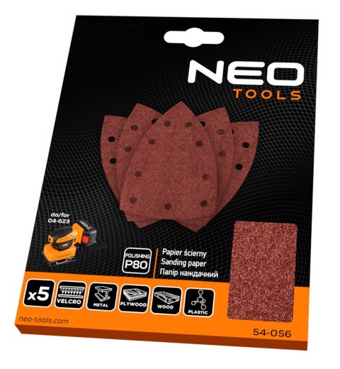 Papiery ścierne na rzep, żelazko 100 x 147 mm, P80, 5 szt., z 9 otworami do 04-623