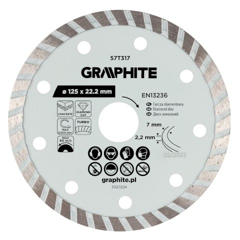 Tarcza diamentowa do cięcia turbo, 125 x 22.22 mm, na sucho