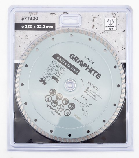 Tarcza diamentowa do cięcia turbo, 230 x 22.22 mm, na sucho