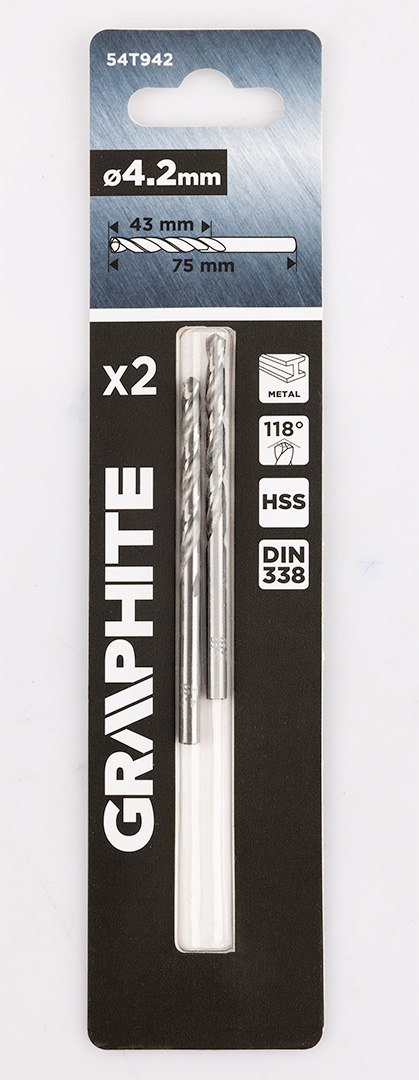 Wiertła do metalu HSS, DIN 338, 4.2 mm, 2 szt.