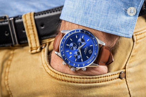 Giewont Zegarek Męski Giewont Chronograph Sapphire Brązowo Niebieski GW3520-A5