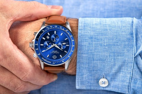 Giewont Zegarek Męski Giewont Chronograph Sapphire Brązowo Niebieski GW3520-A5