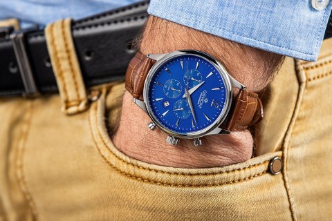 Giewont Zegarek Męski Giewont Chronograph Sapphire Brązowo Niebieski GW6310-A5