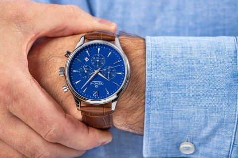 Giewont Zegarek Męski Giewont Chronograph Sapphire Brązowo Niebieski GW6310-A5