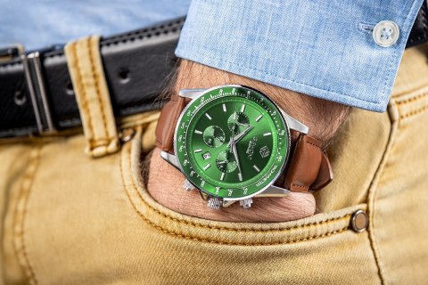 Giewont Zegarek Męski Giewont Chronograph Sapphire Brązowo Zielony GW3520-A6