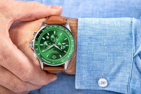 Giewont Zegarek Męski Giewont Chronograph Sapphire Brązowo Zielony GW3520-A6