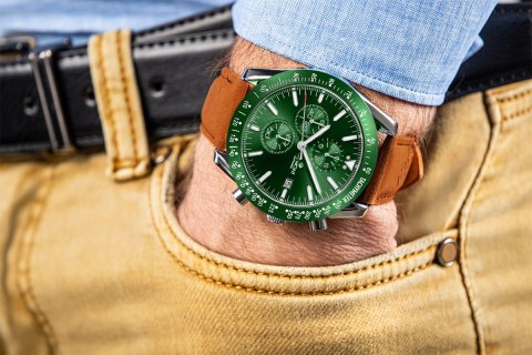 Giewont Zegarek Męski Giewont Chronograph Sapphire Brązowo Zielony GW8720-A3