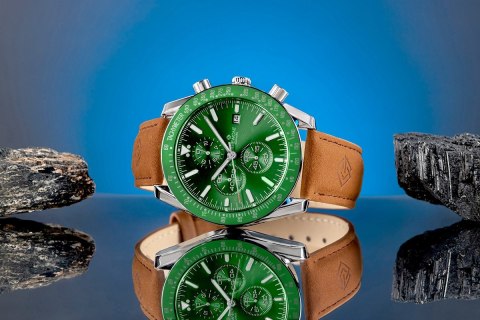 Giewont Zegarek Męski Giewont Chronograph Sapphire Brązowo Zielony GW8720-A3