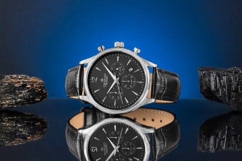 Giewont Zegarek Męski Giewont Chronograph Sapphire Czarno Srebrny GW6310-A2