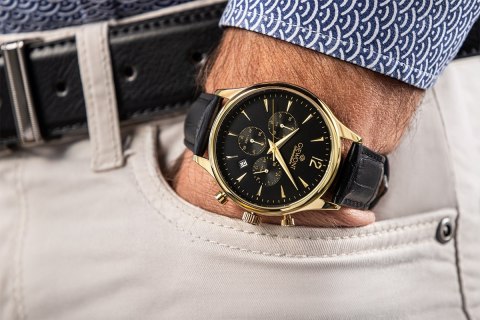 Giewont Zegarek Męski Giewont Chronograph Sapphire Czarno Złoty GW6310-A4