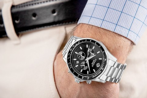 Giewont Zegarek Męski Giewont Chronograph Sapphire Srebrno Czarny GW3520-B2