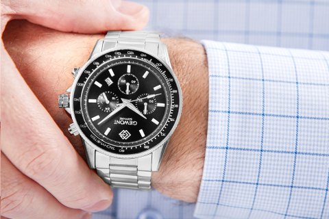 Giewont Zegarek Męski Giewont Chronograph Sapphire Srebrno Czarny GW3520-B2