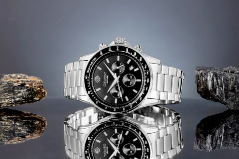 Giewont Zegarek Męski Giewont Chronograph Sapphire Srebrno Czarny GW3520-B2