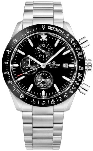 Giewont Zegarek Męski Giewont Chronograph Sapphire Srebrno Czarny GW8720-B2