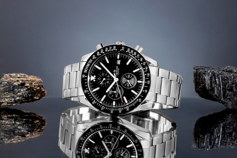 Giewont Zegarek Męski Giewont Chronograph Sapphire Srebrno Czarny GW8720-B2
