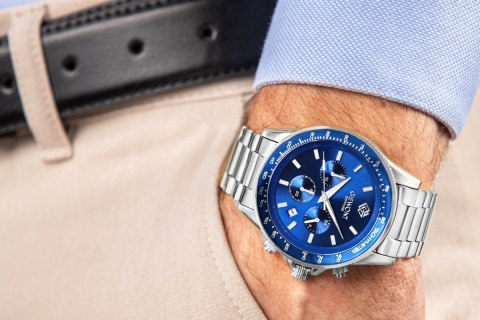 Giewont Zegarek Męski Giewont Chronograph Sapphire Srebrno Niebieski GW3520-B3
