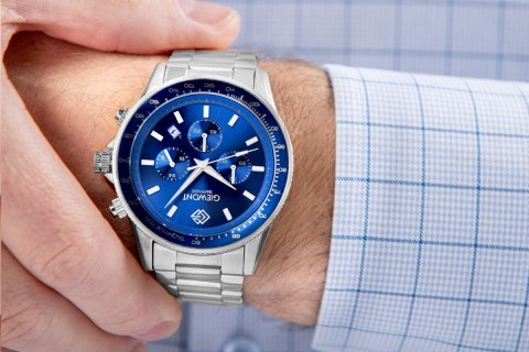 Giewont Zegarek Męski Giewont Chronograph Sapphire Srebrno Niebieski GW3520-B3