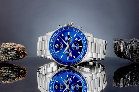 Giewont Zegarek Męski Giewont Chronograph Sapphire Srebrno Niebieski GW3520-B3