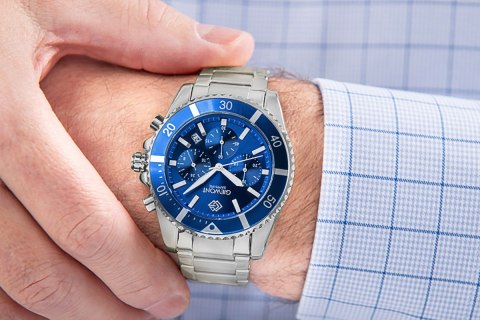 Giewont Zegarek Męski Giewont Chronograph Sapphire Srebrno Niebieski GW3970-B3